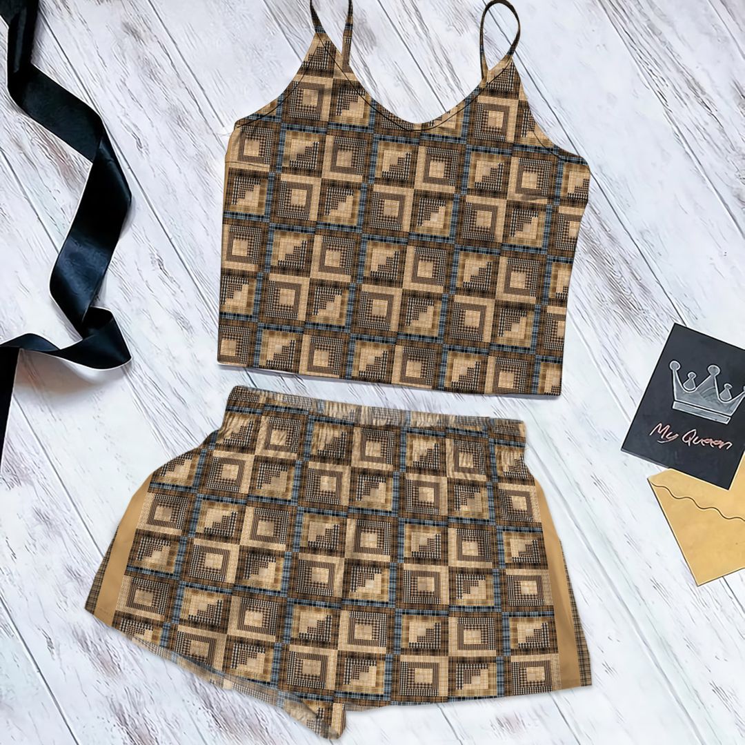 Smokey Cabin Cami Pajama Set For Women | Pyjamas Short Set | Short PJS Set | Women Tank Top and Shorts Sleepwear Set