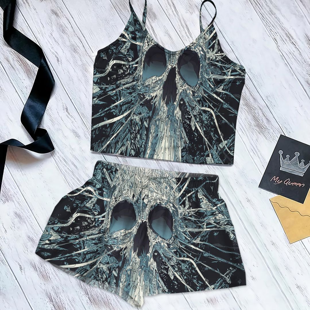 Skull Cami Pajama Set For Women | Pyjamas Short Set | Short PJS Set | Women Tank Top and Shorts Sleepwear Set