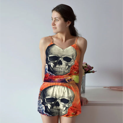 Skull Cami Pajama Set For Women | Pyjamas Short Set | Short PJS Set | Women Tank Top and Shorts Sleepwear Set