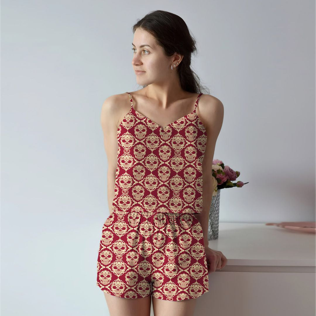 Skulls Cami Pajama Set For Women | Pyjamas Short Set | Short PJS Set | Women Tank Top and Shorts Sleepwear Set
