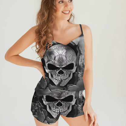 Skull Metal Cami Pajama Set For Women | Pyjamas Short Set | Short PJS Set | Women Tank Top and Shorts Sleepwear Set