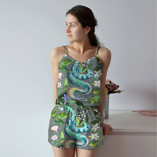 Snake Cami Pajama Set For Women | Pyjamas Short Set | Short PJS Set | Women Tank Top and Shorts Sleepwear Set