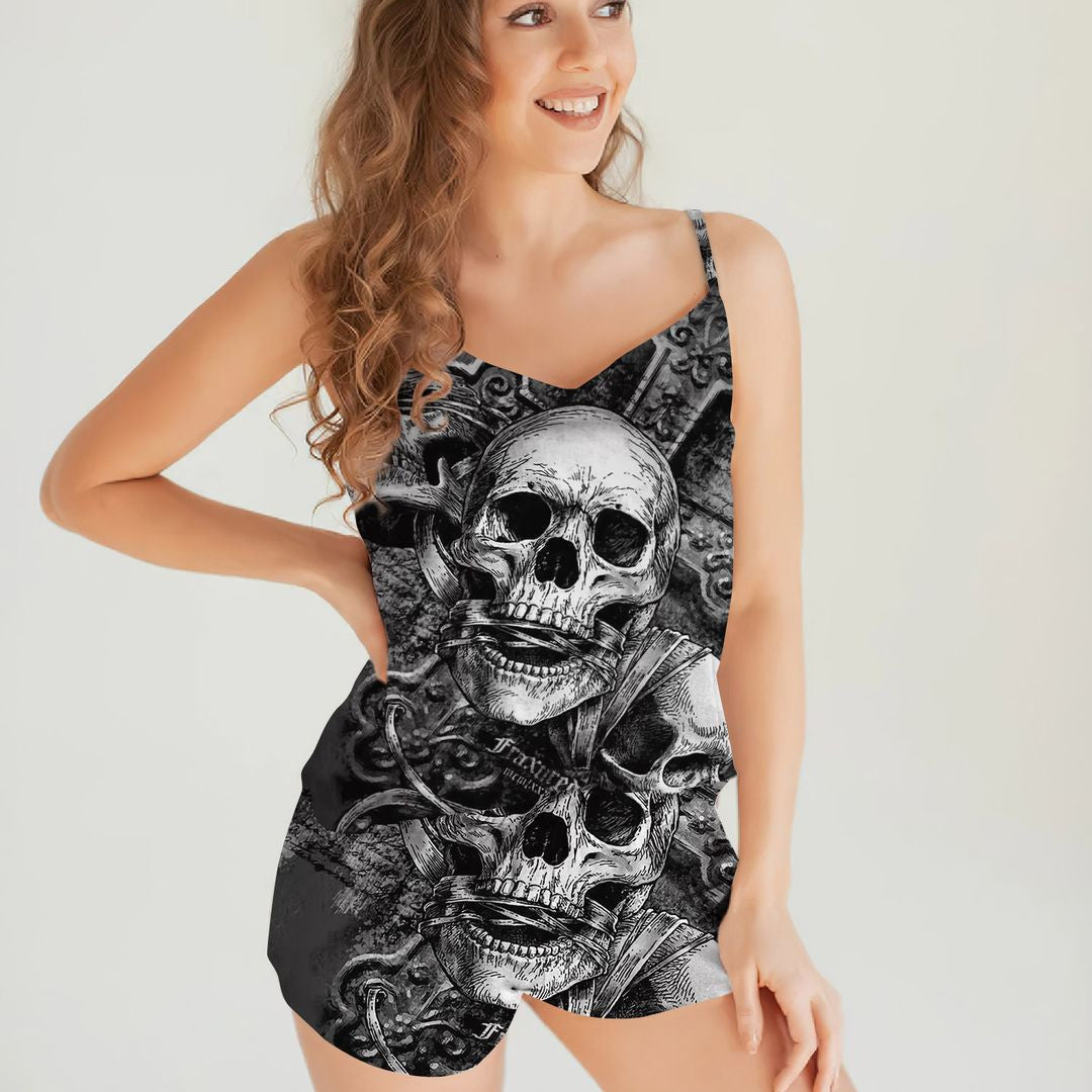 Skull Cami Pajama Set For Women | Pyjamas Short Set | Short PJS Set | Women Tank Top and Shorts Sleepwear Set